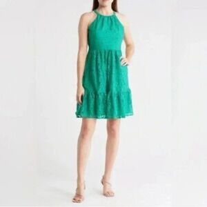 Vince Camuto from Nordstrom rack. Green Lace Halter Dress, Size 0